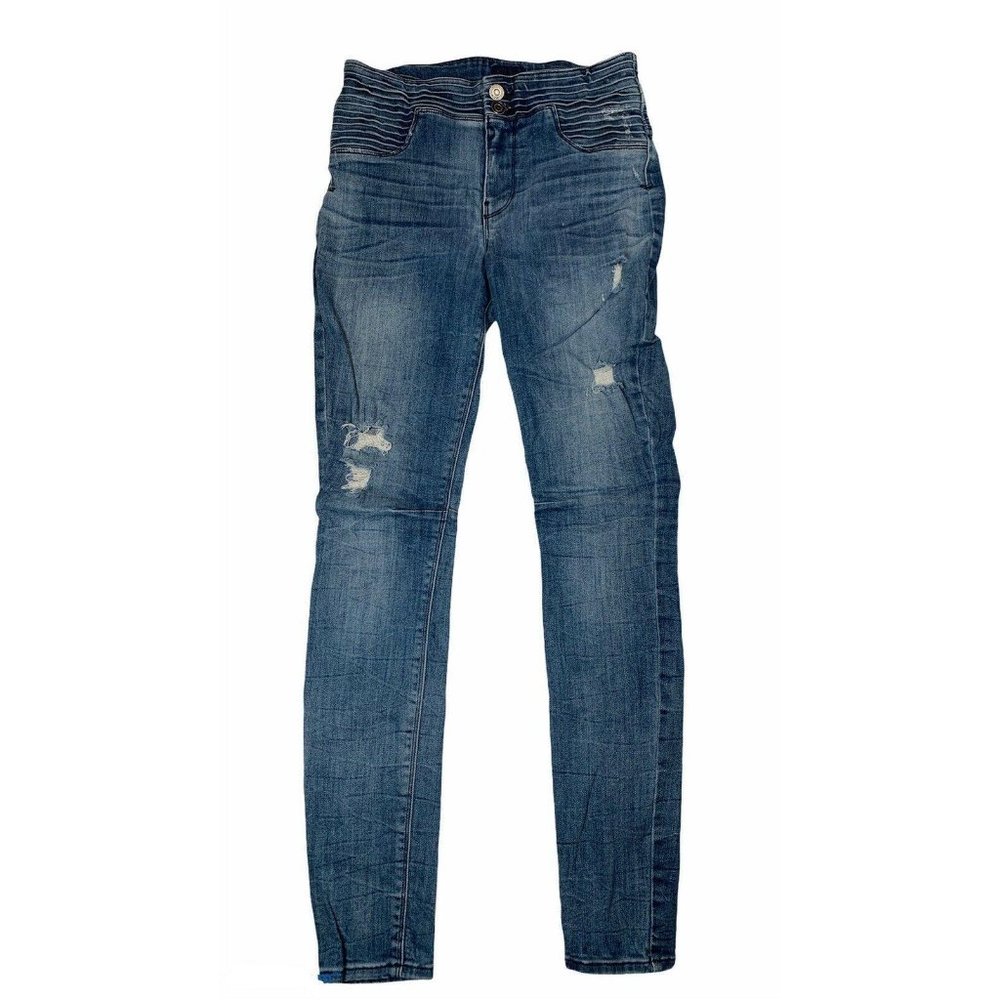 RtA Distressed Skinny Moto Style Denim Jeans